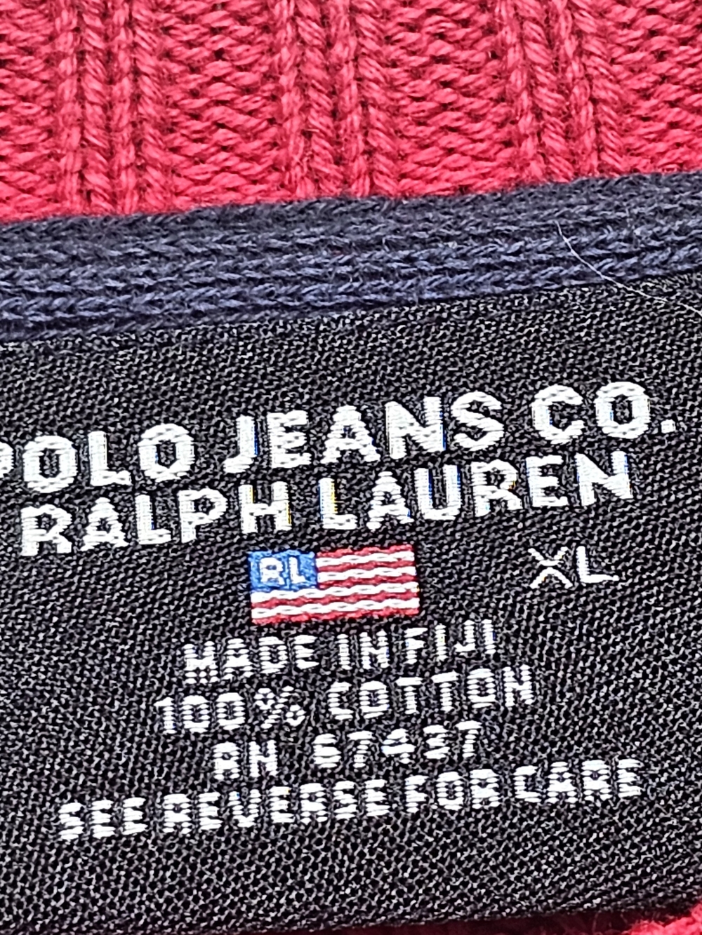Y2K Polo Jeans Co Ralph Lauren XL Red American Flag Cotton Ribbed Sweater - Picture 6 of 13